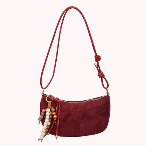 Faux Suede Sweet Shoulder Bags with Zipper Solid Color Crossbody Bags Slouchy Suede Shoulder Bags for Women and Girl3