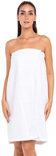 Skylinewears Women's Terry Cotton Spa Bath Towel Wrap with Adjustable Closure Soft Absorbent Body Wrap for Shower Size White XXL/XXXL