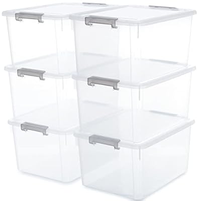 Citylife 6 Packs 32 QT Plastic Storage Bins with Lids Large Stackable Storage Containers for Organizing Clear Storage Box for Garage, Closet, Kitchen