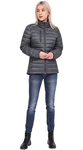 Fit Space Down Alternative Jacket For Women Quilted Lightweight Packable Padding Coat With Detachable Hood (Grey, Xs) #TOP4