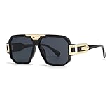 Junsika Retro Oversized Sunglasses for Men Women Fashion Vintage Square Aviator Designer Black Sunglasses