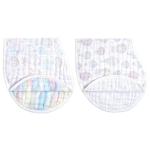 Image of aden + anais 100% Organic Cotton Muslin Burpy Bib – Multi-Use, Absorbent 4-Layer Burp Cloth & Full-Coverage Snap-Closure Baby Bib, Lap-Shoulder Drool Cloth, 22.5” X 11”, 2-Pack, Above The Clouds
