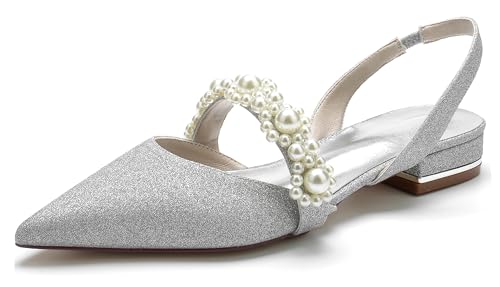 Minishion Dressy Flats for Women Evening Wedding Pumps Slingback Mary Jane Formal Shoes BR197