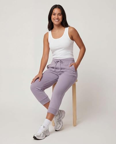 Image of Real Essentials 3 Pack: Women's Fleece Capri Joggers Athletic Lounge Gym Running Sweatpants with Pockets (Available in Plus)