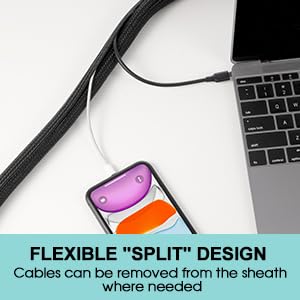 Image of AGPTEK Cable Sleeve, 10ft - 1 inch Cable Management Desk Cord Cover Organizer Wire Hider for Home Office Computer TV Wire Loom Tubing Pet Proof Cord Protector from Cat Dog Chewing, Black