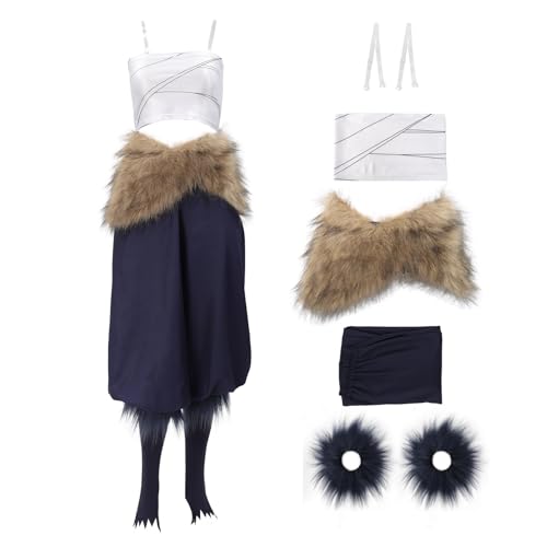 DAZCOS Anime Female Cosplay Costume Set Crop Tops Pants Apron Outfit for Party Halloween (X-Large)