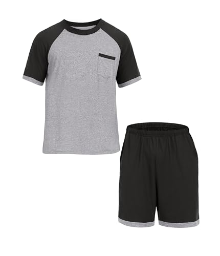 Image of Mens Pajamas Set Lightweight Summer Pjs Sleepwear Soft Comfy Short Sleeve Loungewear With Pocket (S-4X)