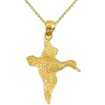 Sterling Silver Yellow Gold Plated 1mm Cable Chain Necklace w/Duck Mallard Pendant Charm
