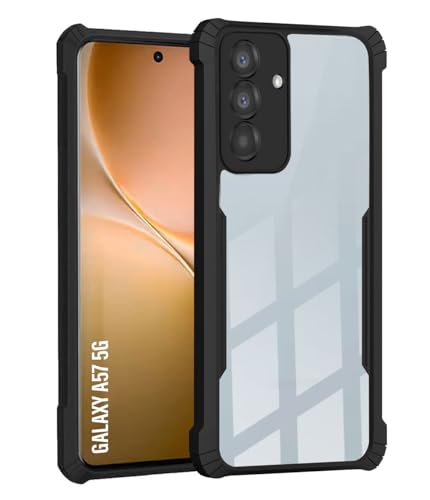 Image of Polycarbonate Crystal Clear Back Cover Case for Samsung Galaxy A57 5G | 360 Degree Protection | Shock Proof Design | Transparent Back Cover for Samsung Galaxy A57 5G - Black Bumper