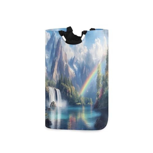 Jihqo Laundry Hamper Basket Rainbow Waterfall Landscape Collapsible Nursery Storage Bin Waterproof Clothing Baskets for Home Bedroom Bathroom Washing Room