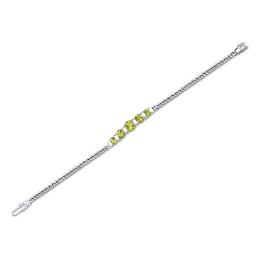 Peora Peridot 5-Stone Bracelet For Women 925 Sterling Silver, Natural Gemstone, 4.75 Carats Total Round Shape, 7 1/2 Inch Length #TOP3