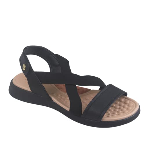 SANDÁLIA FEMININA MODARE 7174.104 ORTOPÉDICA PALMILHA MASSAGEADORA SOLADO 3 CM Cor:Preto;Tamanho:37