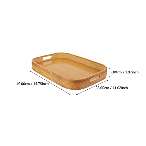 Cabilock Bandeja de bambu retangular para café da manhã, bandeja de madeira para servir bebidas de c