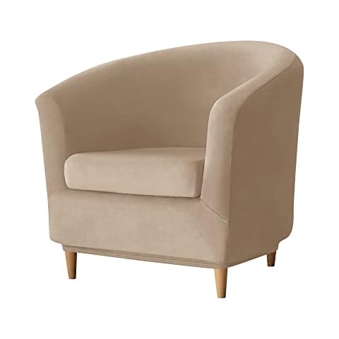 PENDEJATO Stretch Tub Chair Covers, 2-Piece Club Chair Slipcover with Cushion Cover Soft Velvet Armchair Slipcovers Furniture Protector for Living Room (Camel) Cover