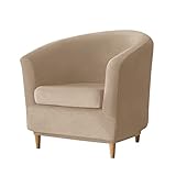 Deisy Dee 2 Piece Velvet Club Chair Slipcover Stretch Barrel Chair Covers Accent Chair Cover Removable Couch Furniture Protector Arm Chair Cover for Living Room (Khaki)