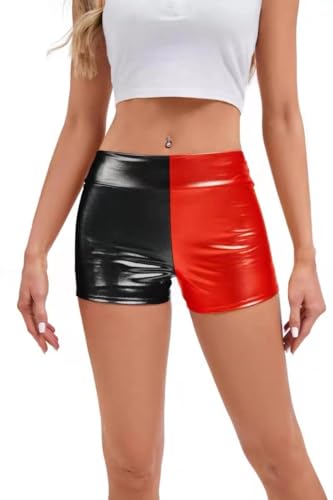 Pachokume Womens Shiny Metallic Booty Shorts for Halloween Cosplay Costume RedBlack Medium