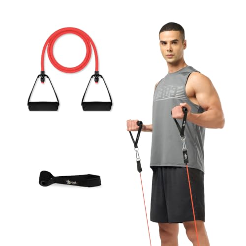 Image of CULT Resistance Tube with Foam Handles, Door Anchor for Exercise & Stretching | Suitable in Home & Gym Workout for Men & Women | Heavy-Duty Toning Band (Red, Light Resistance 8-10 Kg)