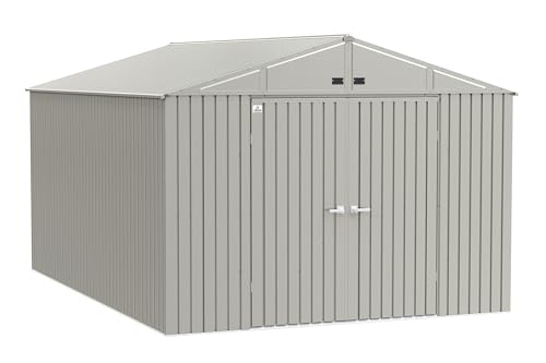 Arrow Shed Elite 10' x 14' Tall Outdoor Steel Storage Shed with High Gable and Lockable Doors Storage Building, Cool Grey