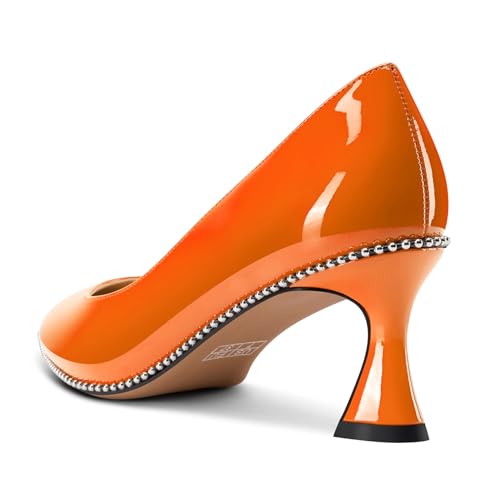Image of TNYNFBEB Womens Kitten Heel Pointed Toe Pumps Slip-on Sliver Beaded Prom Wedding Dress Basic Classic Patent Leather Summer 2.6 Inches Heels
