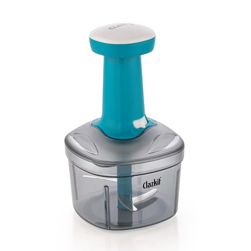 Clazkit Push Chopper Manual Hand Press Push Chopper with 3 Blades for Effortless Chopping Vegetables & Fruits-750ML, Multicolor