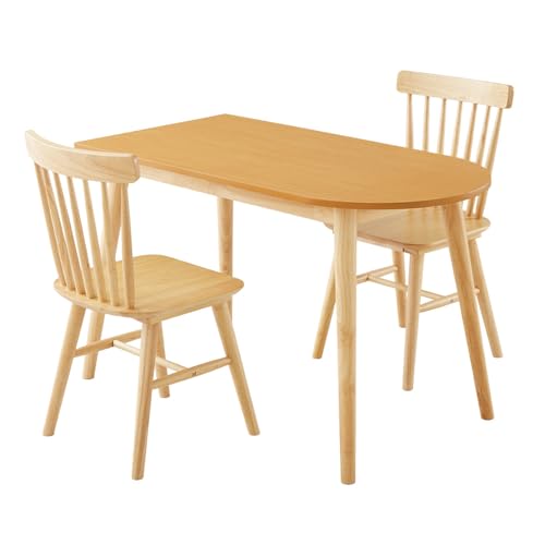 リコメン堂 半円 ダイニングテーブル 3点セット 半楕円 118cm 2人用 ウィンザーチェア 壁寄せできる (ナチュラル)