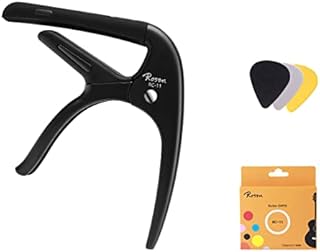 Rosen Quick-Change Guitar Capo for 6-String Acoustic and Electric Guitars Bass, Ukulele, Banjo, Mandolin Capo with 3 Picks Capotastos, Black