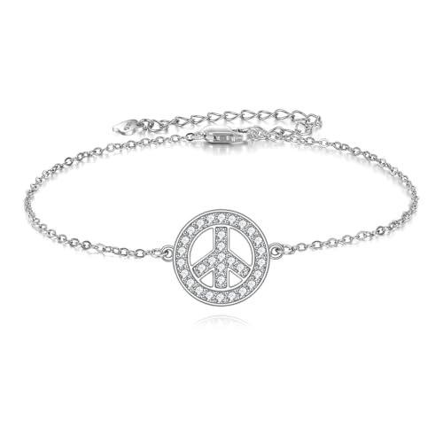 Image of 925 Sterling Silver Anklet Foot Bracelet with Crystal from Austria, Anklet Jewelry Gifts for Women 11 Inch Adjustable