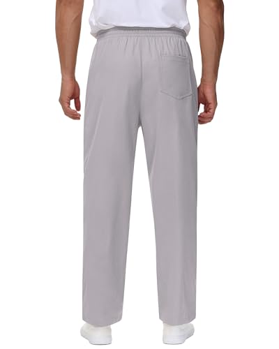 Neer 3 Pack Men's Casual Chino Pants, Summer Lounge Elastic Waist Drawstring Straight Leg Outdoor Pants Trousers with Pockets3