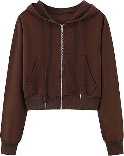 Image of Casual Wear Solid Crop Zipper Jacket Hooded Neck Full Sleeves with Kangaroo Pocket Hoodie for Women