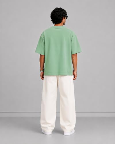 Image of PeaceOut Oversized T Shirt for Men | 240 GSM Heavyweight Cotton T Shirt | Drop Shoulder Oversized Tshirt for Men | Baggy Loose Fit Streetwear Round Neck Half Sleeve Casual Wear