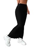 SOLY HUX Women's High Waist Lettuce Trim Bodycon Skirt Casual Maxi Long Pencil Skirts Plain Black S