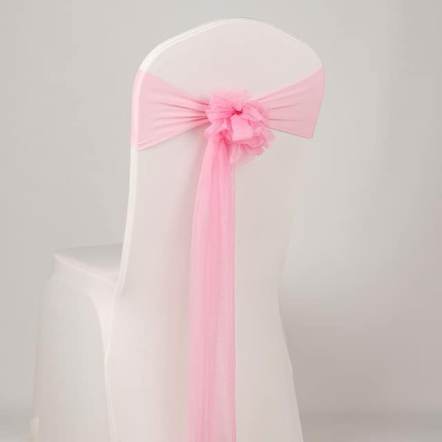 50pcs Hotel Spandex Organza Chair Slash Thin Chair Sash Decoration for Wedding Party Large Meeting Room Red and White (Pink)