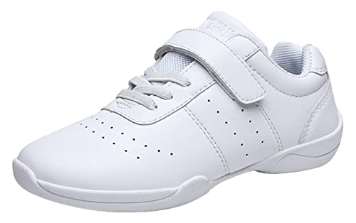 Wuiwuiyu Boys Girls Hook-And-Loop School Cheerleading Jazz Dance Yoga Sport Shoes Competition Training Sneakers White Size 4.5 #TOP1