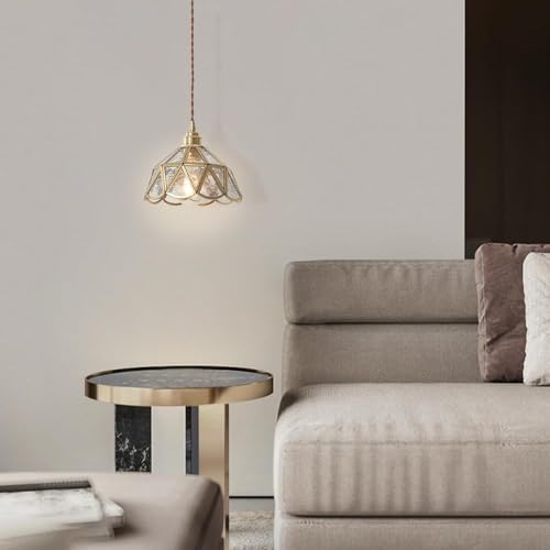 KAJYLFAST Gold Nordic Glass Lampshade Pendant Light with E26/E27 Brass Base Pendant Lamp Single Heads Adjustable Suspension Wire Hanging Light(Style 3) [2]