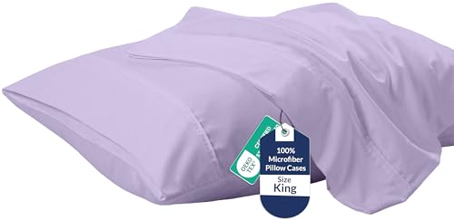 Image of Royale Linens King Pillowcase Set of 2 - Bed Pillow Cover - 20 inch x 40 inch - Pillowcases - 1800 Brushed Microfiber, Wrinkle & Fade Resistant - Soft & Cozy- King Size Pillow Case (Lavender)