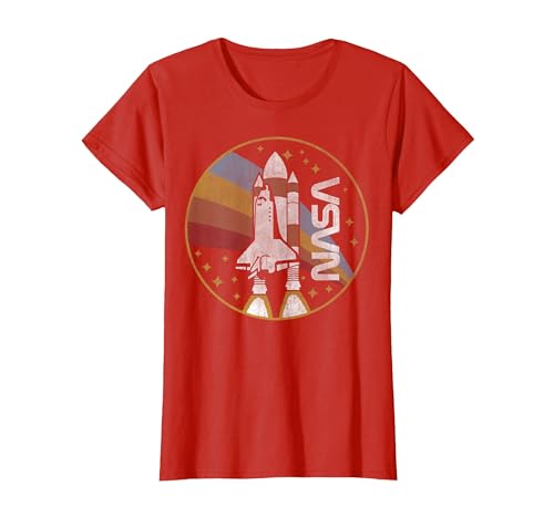 NASA Shuttle Launch with Rainbow Graphic T-Shirt C2 T-Shirt, Women, Red, X-Large