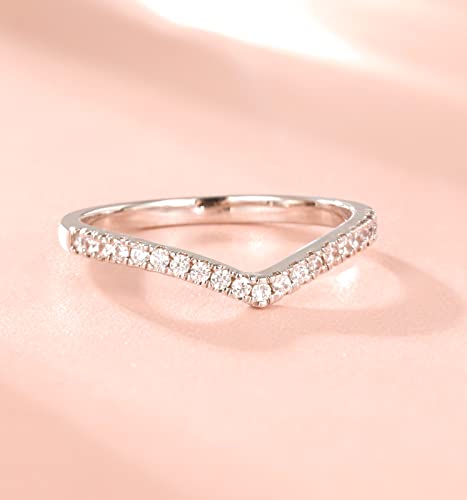 Tigrade Cubic Zirconia Eternity Band V Shape Cz Stacking Engagement Ring For Women Size 3-12.5, Silver, Size 7 #TOP1