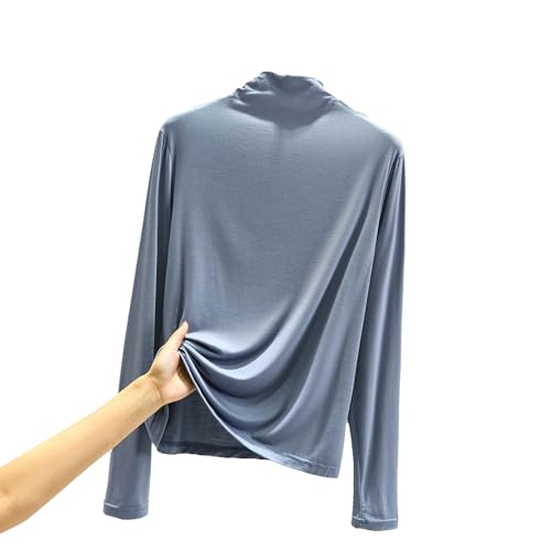 Women's Fashion T-Shirts Casual High Neck Solid Color Tight Fit Long Sleeve Bottom Shirt Top Comfortable Warm Blouse Light Blue