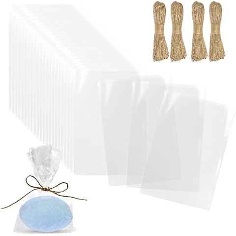 Nirvany 200Pcs Soap Bags for Soap Bars Packaging with Cellophane and Hemp Rope, Clear Soap Packaging for DIY Soap Craft Gift Packaging and Party Favors (5.1"x 7.8") Cover