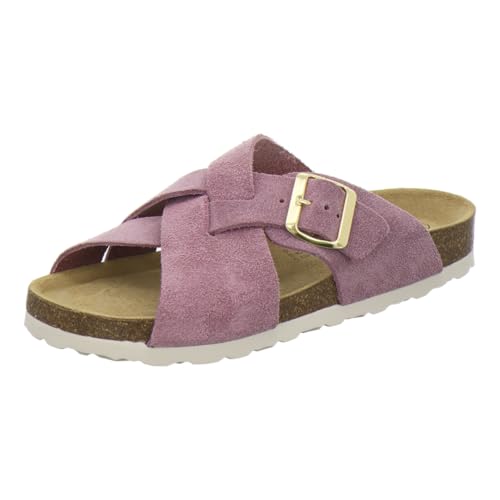 AFS-Schuhe 2141 Damen Pantoletten aus echtem Leder Bequeme Sandalen mit Fußbett und Schnalle flach Made in Germany (36 EU Flieder)