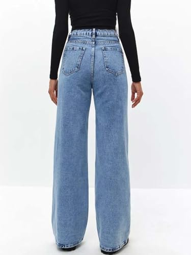 Image of KOTTY Women's Relaxed Fit Wide Leg Denim Jeans Stylish High Waist Casual Look