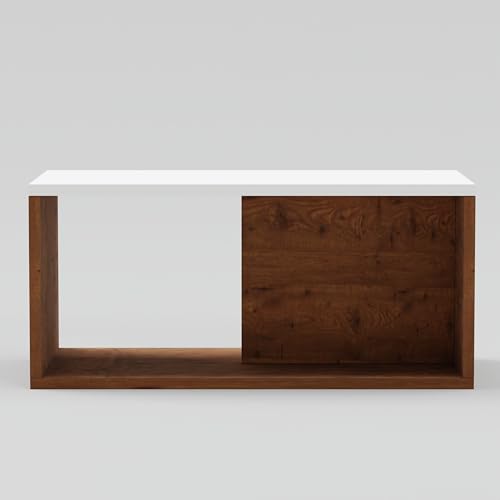 Image of Modern Coffee Table with Storage Shelf | Space Saving Center Table for Living Room | Engineered Wood Tea Table | Easy Assembly | Home & Office Use, Color-Cherry Pine & White, Size-90x50x45Cm