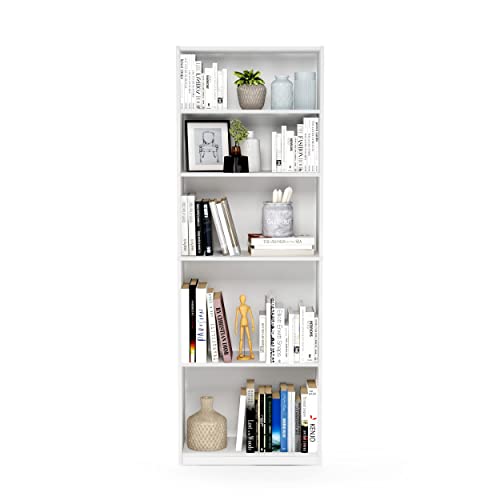 Furinno Jaya Simply Home 5-Shelf Bookcase, 5-Tier, White #TOP4