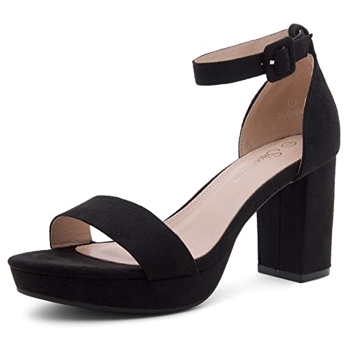 Image of Shoe Land Platform Heels for Women | 3.75 Inch Chunky Block Heeled Sandals with Ankle Strap | Open Toe Strappy High Heels for Wedding, Party & Formal Events