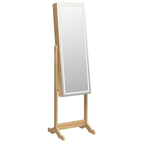 vidaXL Armoire à bijoux miroir avec lumières LED sur pied, armoire à bijoux, rangement pour bijoux, boîte à bijoux avec miroir, miroir de rangement
