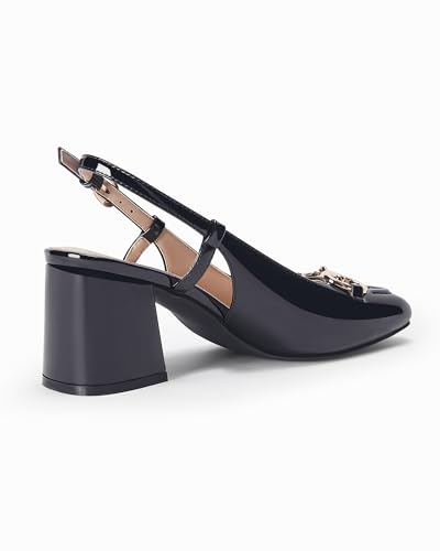 Image of Womens Slingback Block Heels Closed Square Toe Dress Work Shoes Slip on Buckle Strap Business Pumps