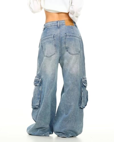 Unisex Y2k 90S Vintage Big Pockets Cargo Baggy Wide Leg Jeans Hiphop Streetwear Grunge Oversized Casual Denim Pants4
