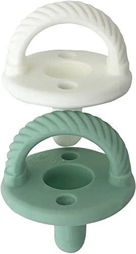 Itzy Ritzy Sweetie Soother Pacifier Set Of 2 - Silicone Newborn Pacifiers With Collapsible Handle & Two Air Holes For Added Safety; Set Of 2 In Mint & White, Ages Newborn & Up #TOP1