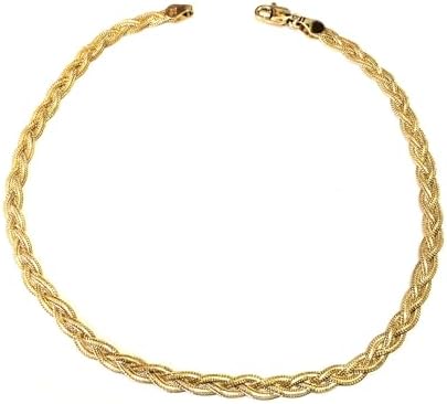 Jewelry Affairs 14k Yellow Real Gold Diamond Cut Braided Fox Chain Anklet, 10" image 4
