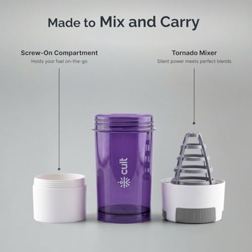 Image of CULT Gym Shaker Pro 500ml - Cyclone Blender Shaker Bottle for Protein Shake | 100% Leakproof Workout Water Sipper for Men & Women | Durable Fitness Supplement Bottle (Purple)